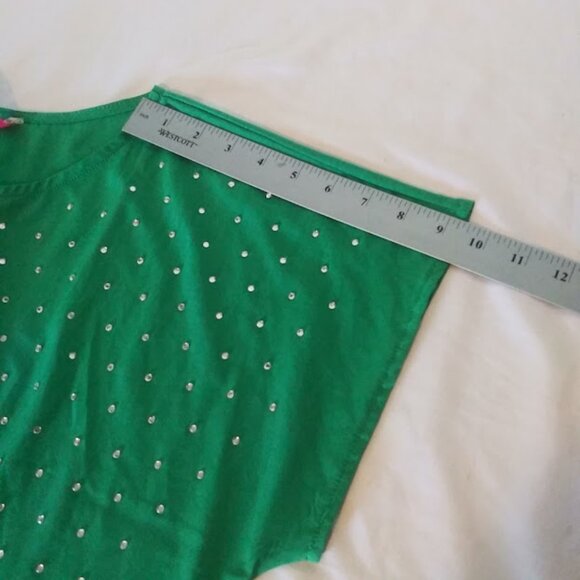 Lia women's XL green rhinestone short sleeve top - Picture 10 of 16